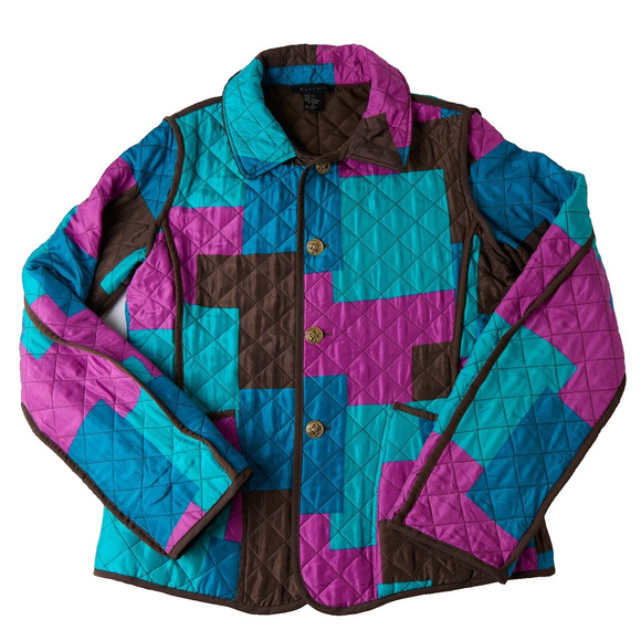 Silkland Women’s M Reversible Quilted Jacket Multicolor Brown Silk Patchwork - Picture 10 of 15